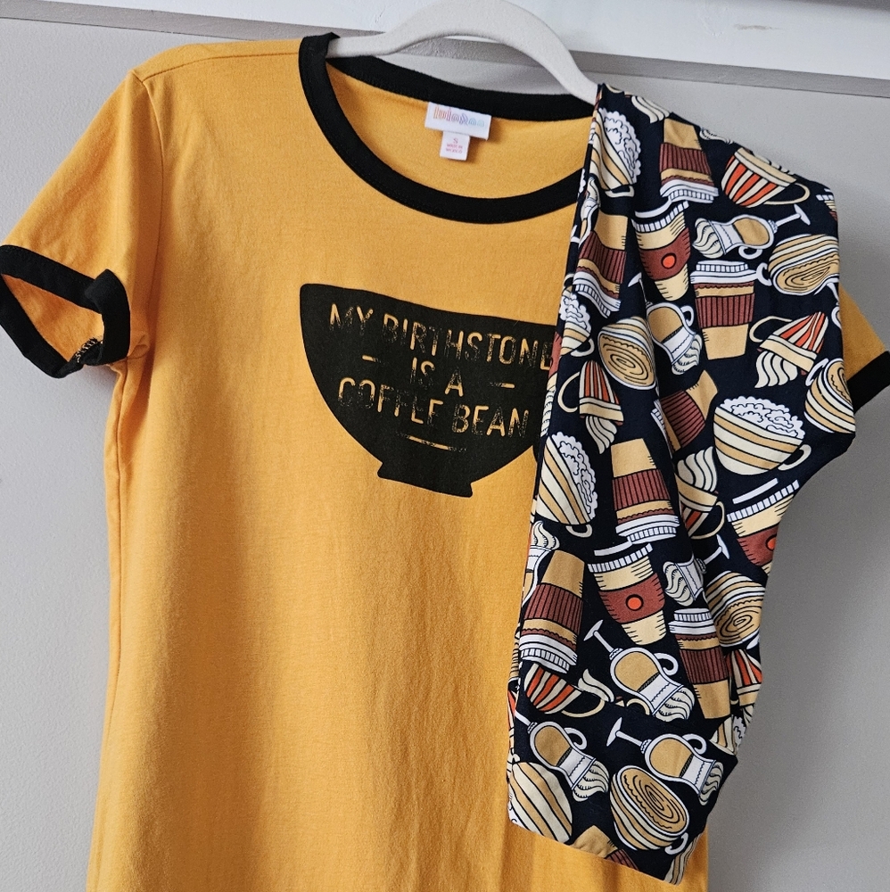 LuLaRoe Yellow Kids Tee with Coffee Design